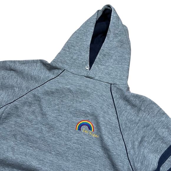 Vintage 70s Velva Sheen Las Vegas Rainbow Hoodie Striped Sleeves USA - Picture 2 of 4